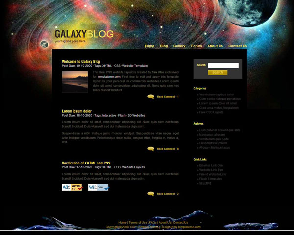 星系博客CSS网页模板