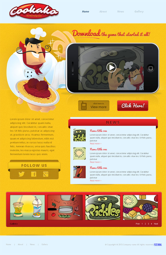 黄色卡通美食网站模板 黄色卡通美食网站模板下载