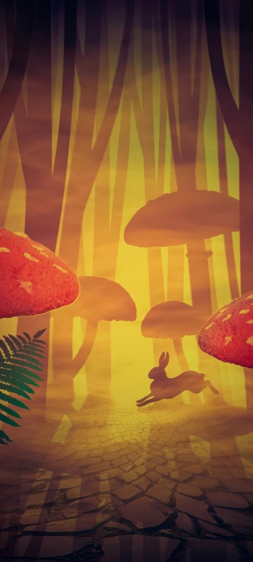 森林 树林 蘑菇 小鹿 创意风景手机壁纸